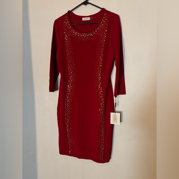 Calvin Klein Dresses & Skirts - Calvin Klein Scarlet Dress with Metallic Details